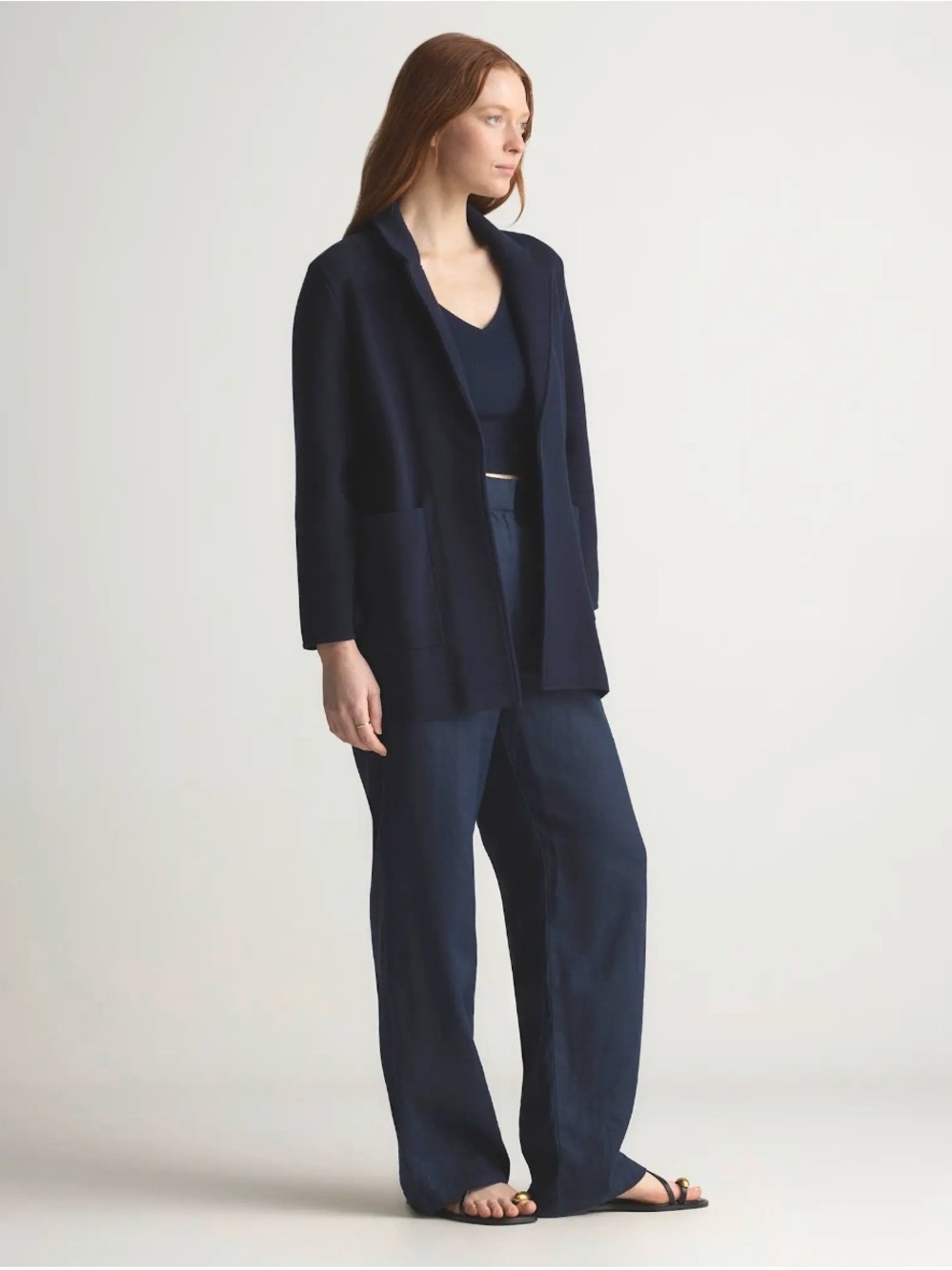 Quince Navy Open-Front Knit Blazer - Picture 5 of 11